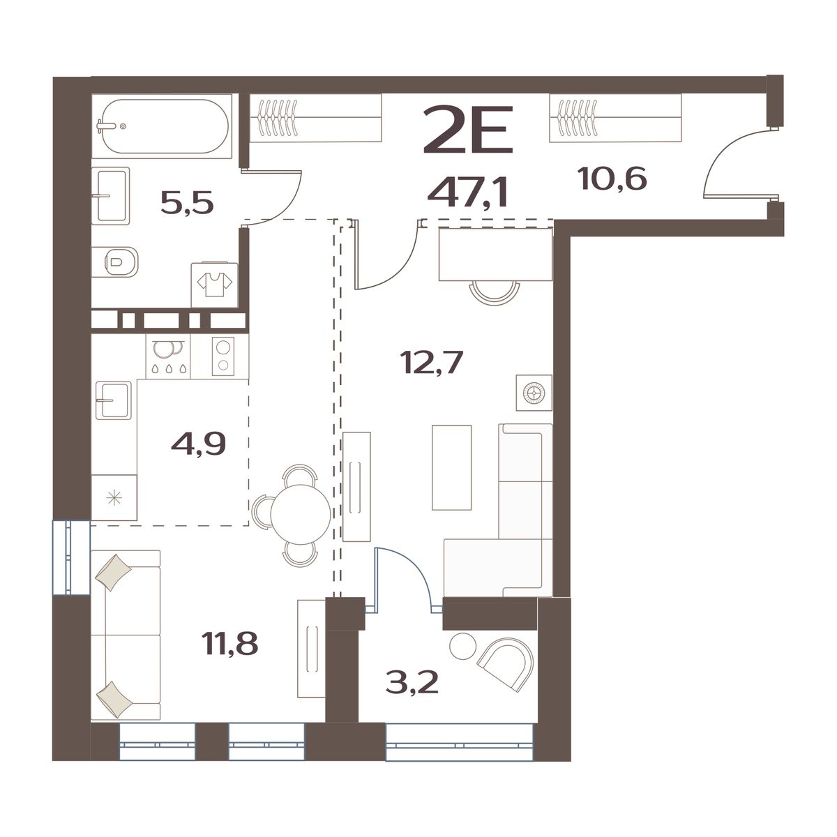 ЖК Меридианы Улисса, 1-комн кв 47,11 м2, за 7 639 000 ₽, 2 этаж